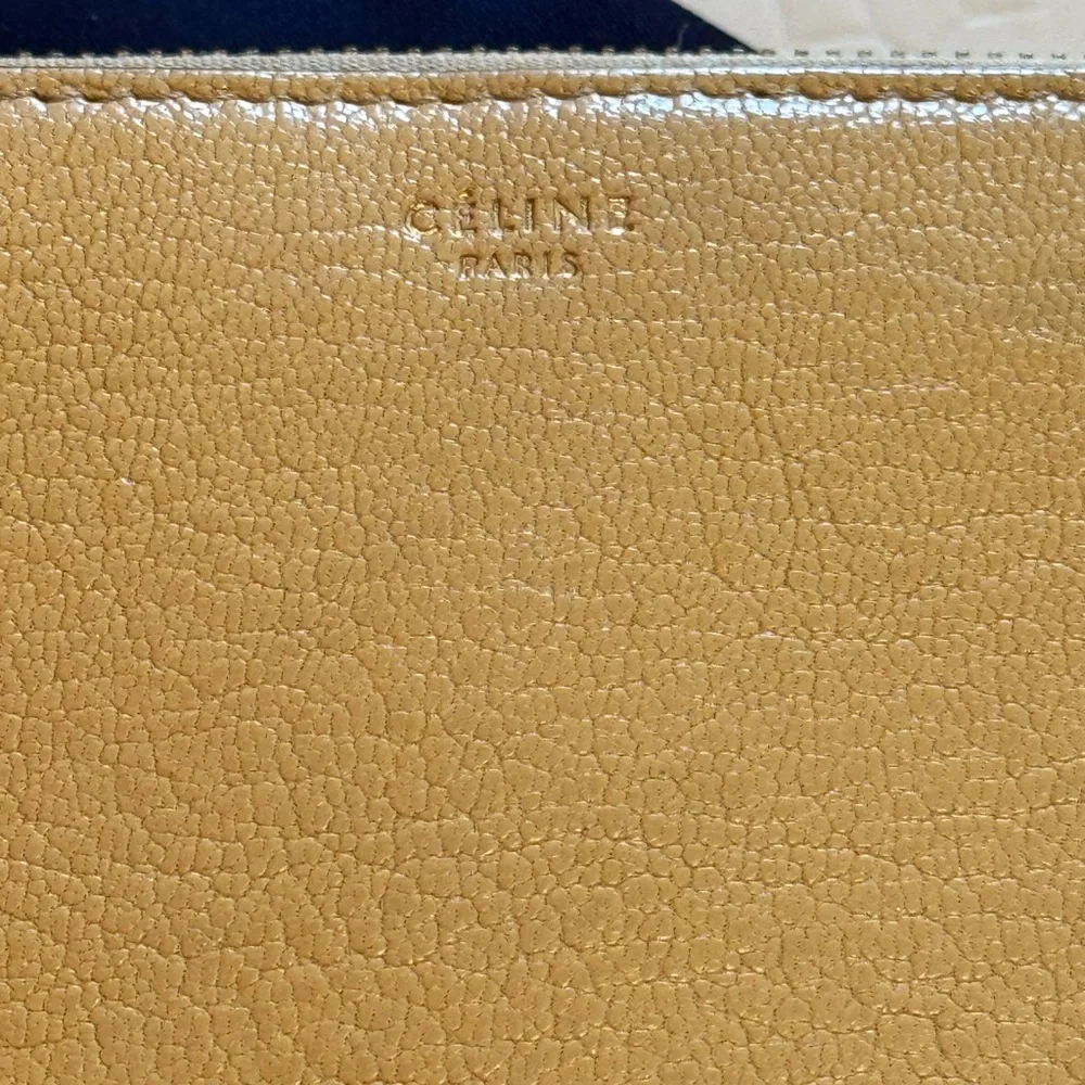 Celine Beige Leather Zip Around Continental Wallet Authentic